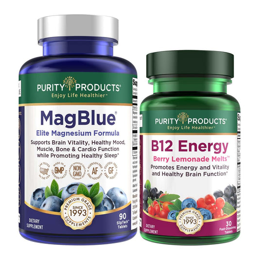 Purity Products MagBlue magnesio bisglicinato acompañado B12 energy melt