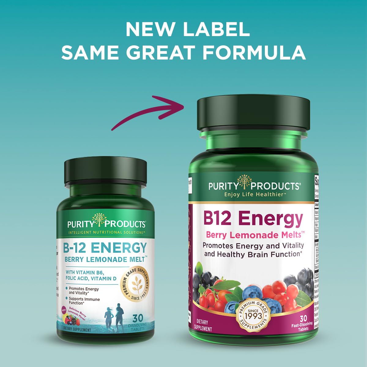 Purity Products suplemento b12 con biotina ácido fólico para energía