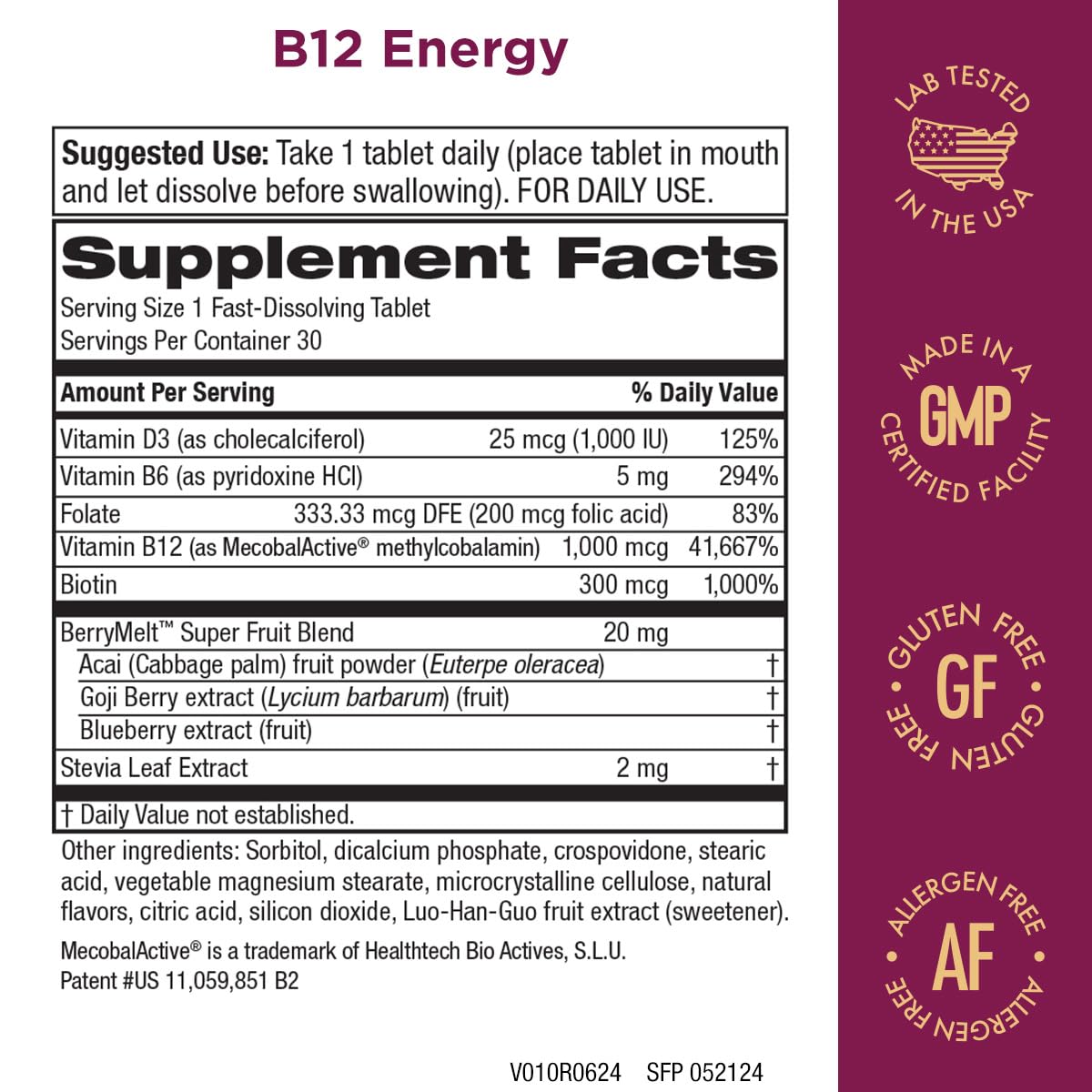 Purity Products vitamina b12 b6 d3 superfrutas tabletas para disolver