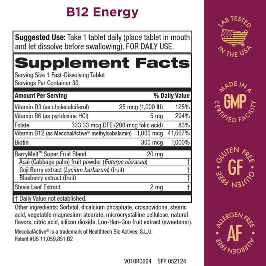 Purity Products vitamina b12 b6 d3 superfrutas tabletas para disolver