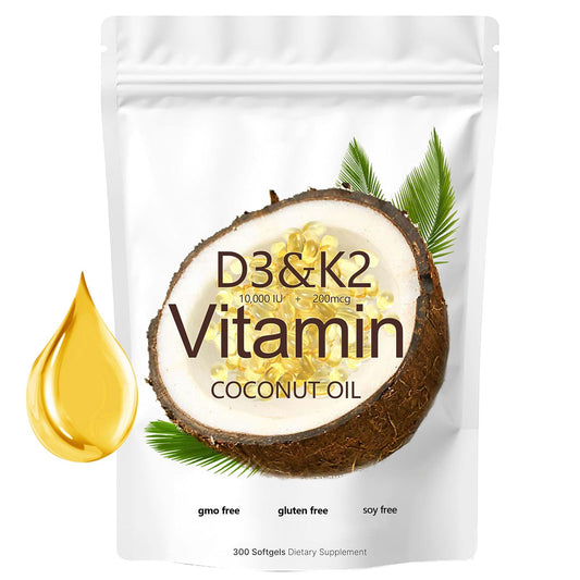 Qiuumey vitamina d3 k2 10000 iu 300 cápsulas blandas aceite coco