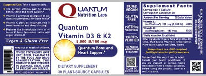 Contenedor de cápsulas de vitamina D3 y K2 Quantum Nutrition Labs 30 unidades