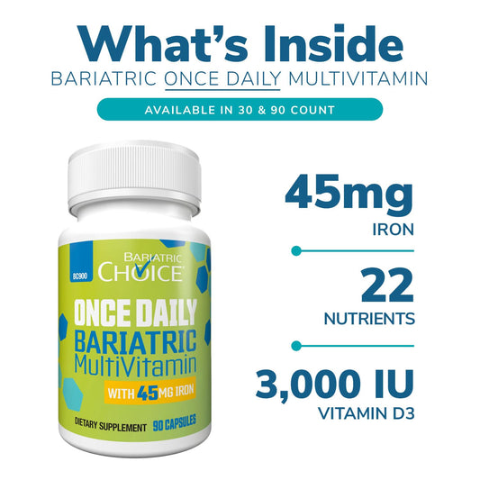 ¿Qué incluye la Multivitamina Bariátrica? 45 mg Hierro, 22 Nutrientes