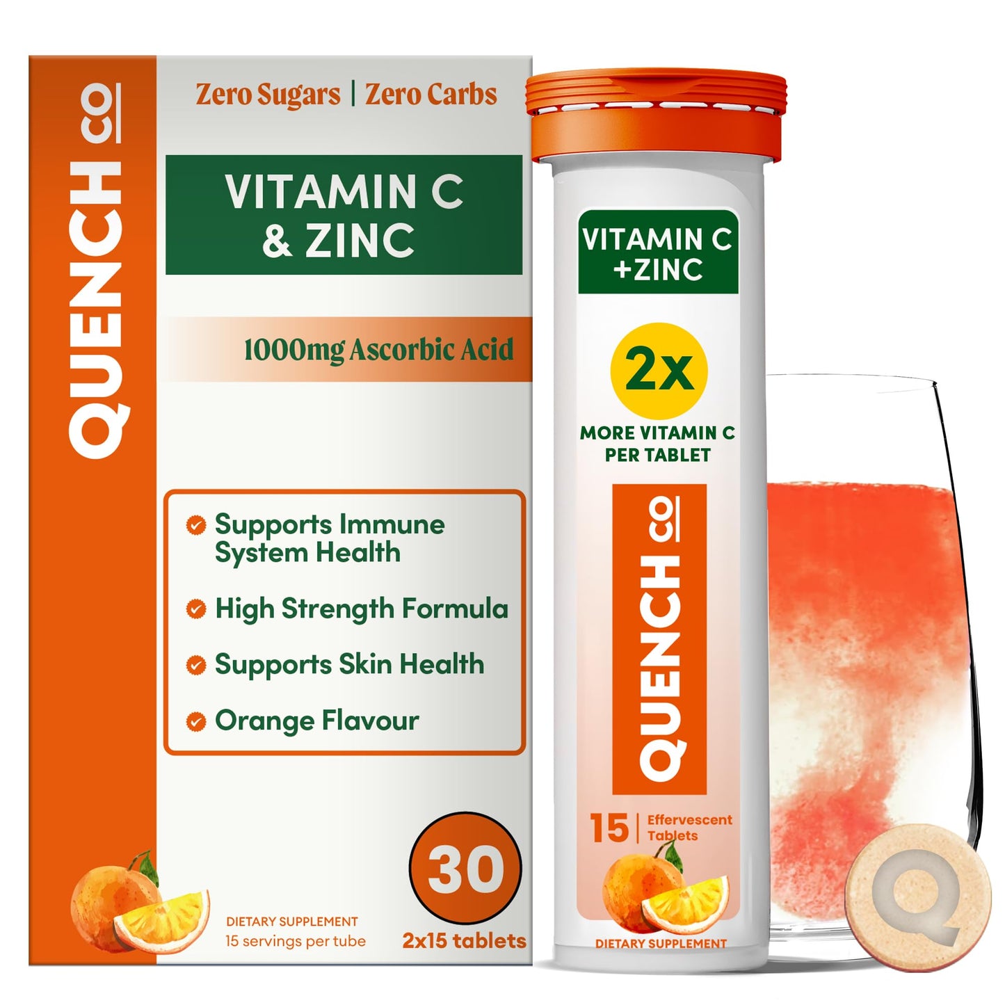 Quench tabletas efervescentes vitamina c zinc 1000mg 30 tabletas