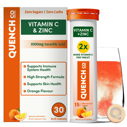Quench tabletas efervescentes vitamina c zinc 1000mg 30 tabletas