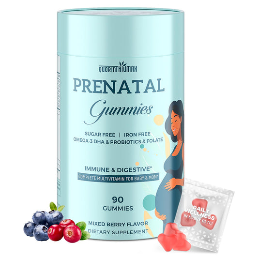 Frasco de gomitas prenatales sin azúcar Quorinthiumax 90 unidades