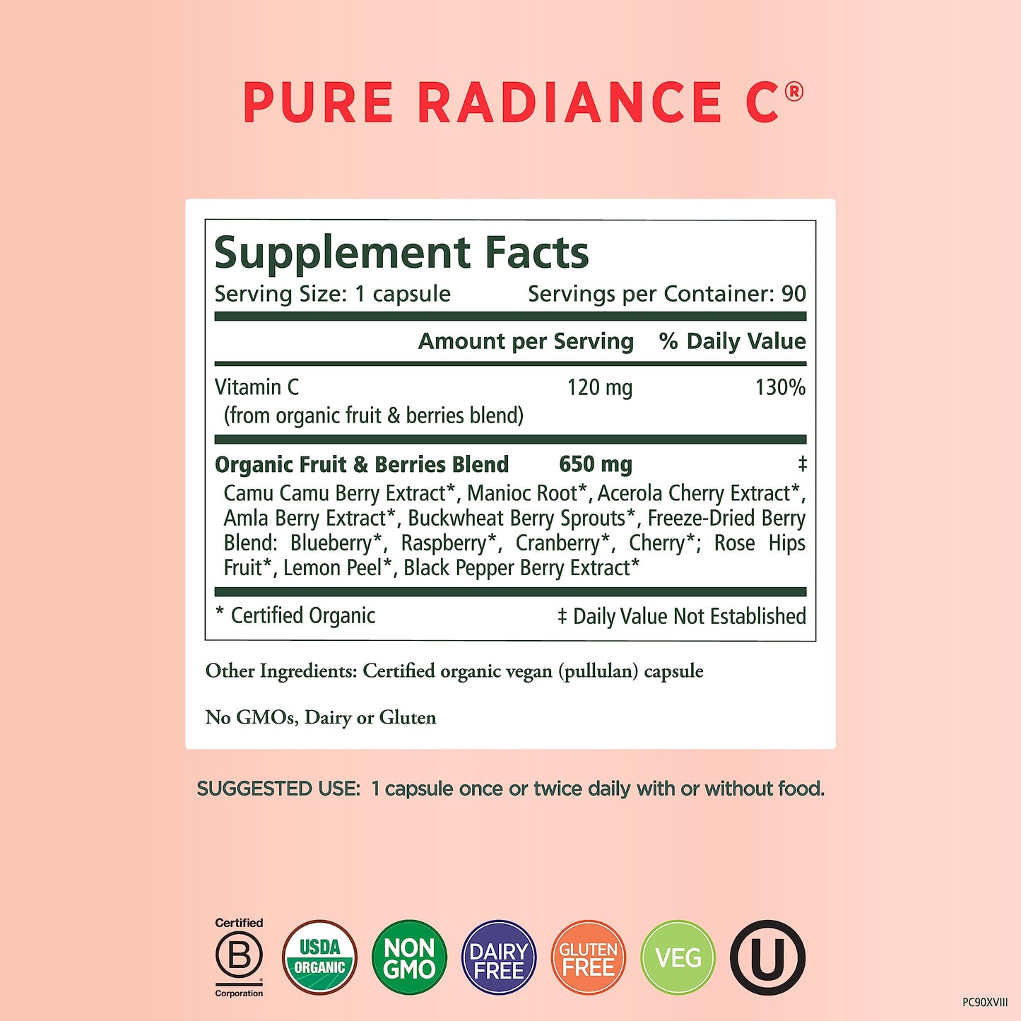 Suplemento Pure Radiance C, alto en antioxidantes.