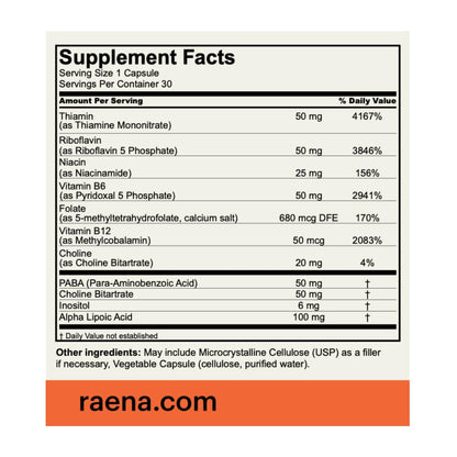 Raena complejo B con antioxidantes para salud celular y nerviosa