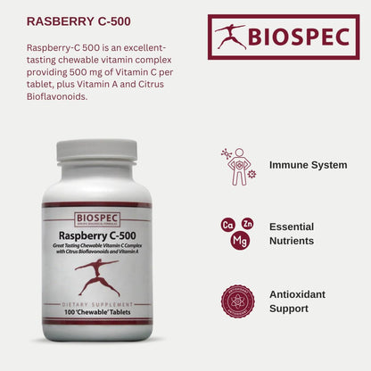 Paquete Raspberry C-500 vitaminas masticables para niños y adultos