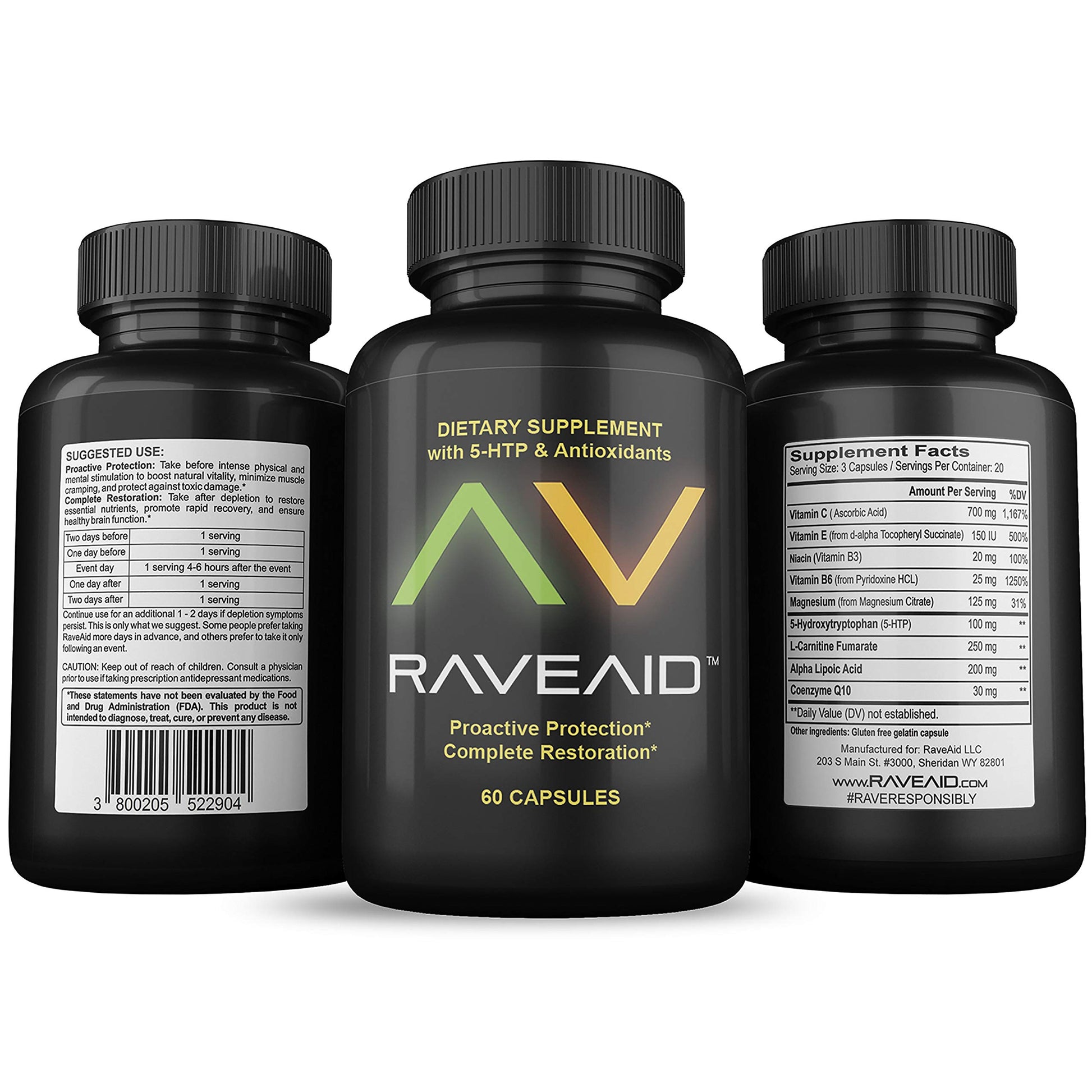 RaveAid suplemento con antioxidantes para recuperación y energía