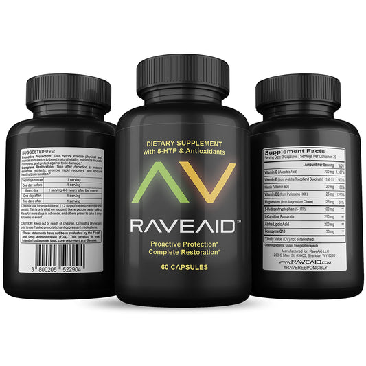 RaveAid suplemento con antioxidantes para recuperación y energía