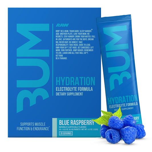 Caja RAW Electrolitos Polvo sabor frambuesa azul de 20 sobres