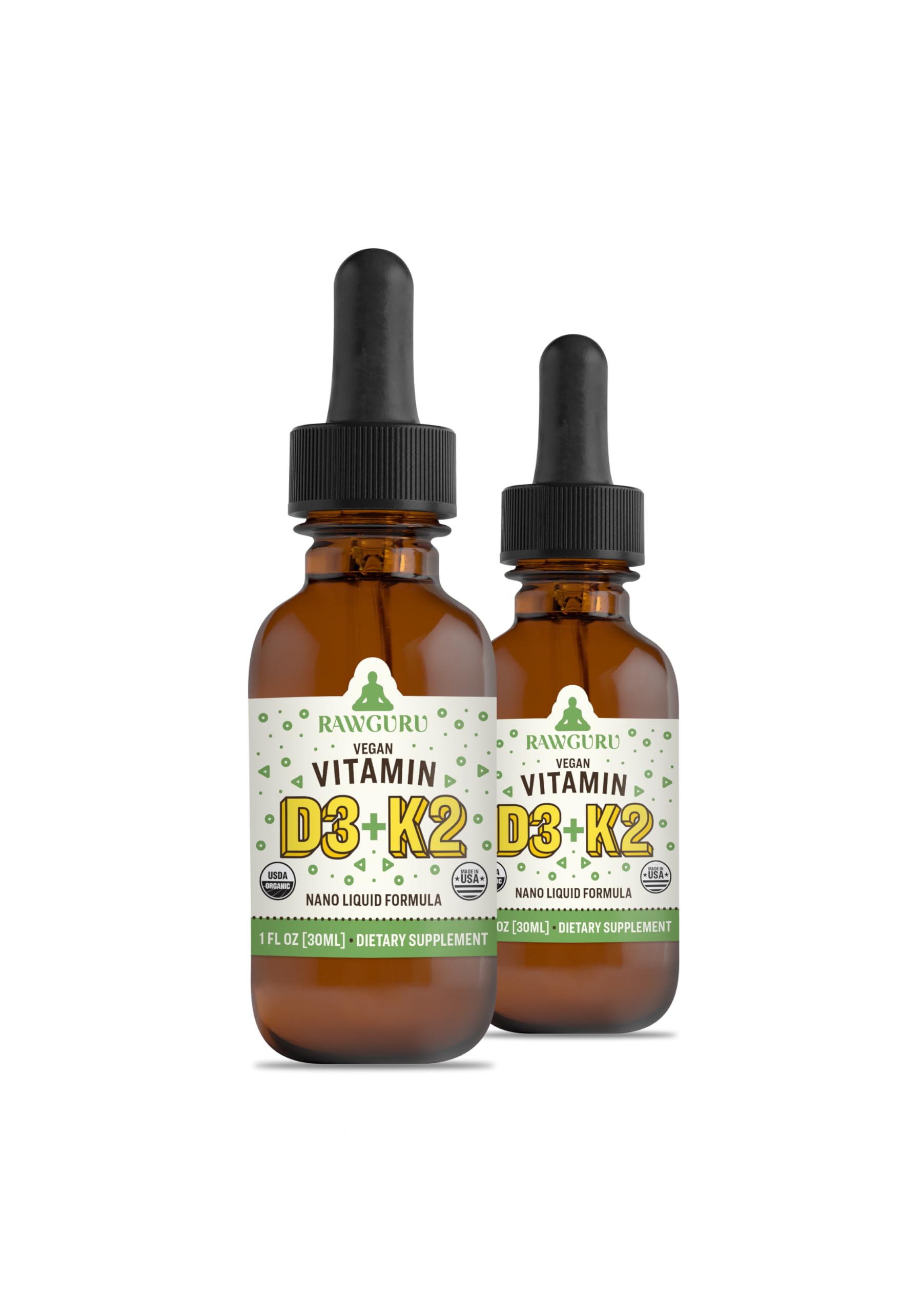 Botella de gotas vitamina D3 y K2 RawGuru orgánica