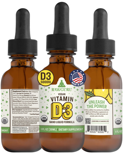 Frasco RawGuru Vitamina D3 orgánica vegana 30 dosis