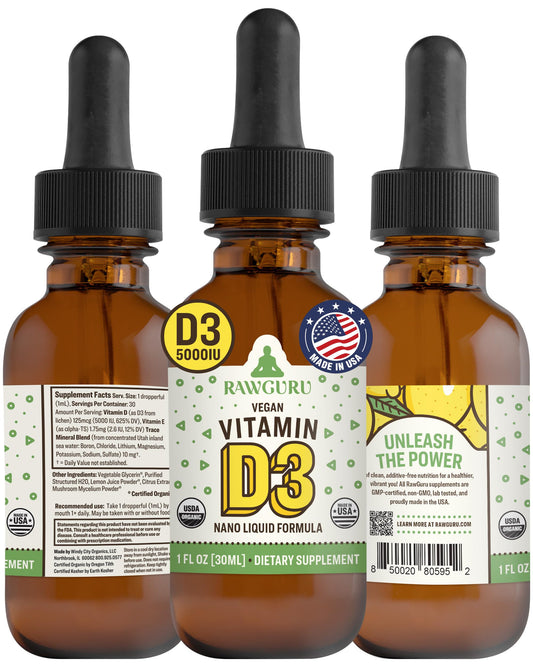 Frasco RawGuru Vitamina D3 orgánica vegana 30 dosis