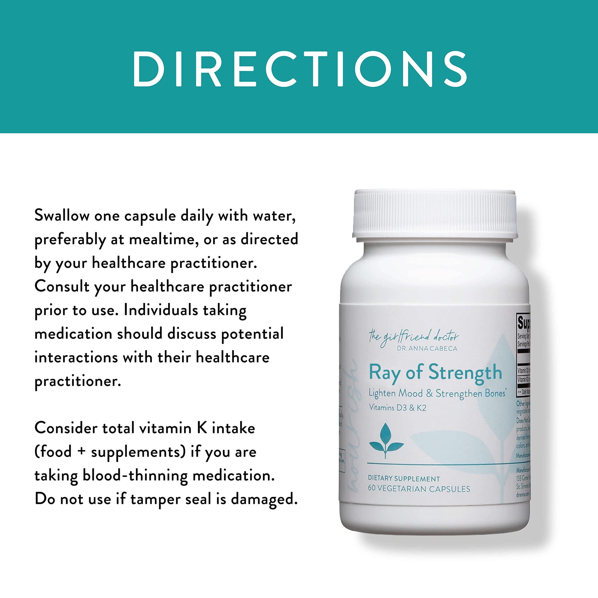 Ray of Strength vitamina D3 y K2 Dr. Anna Cabeca envase frontal
