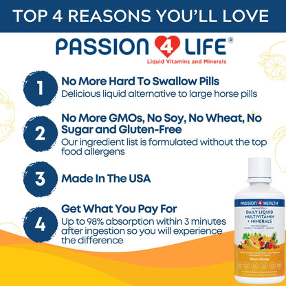 Razones para amar las multivitaminas líquidas Passion 4 Life