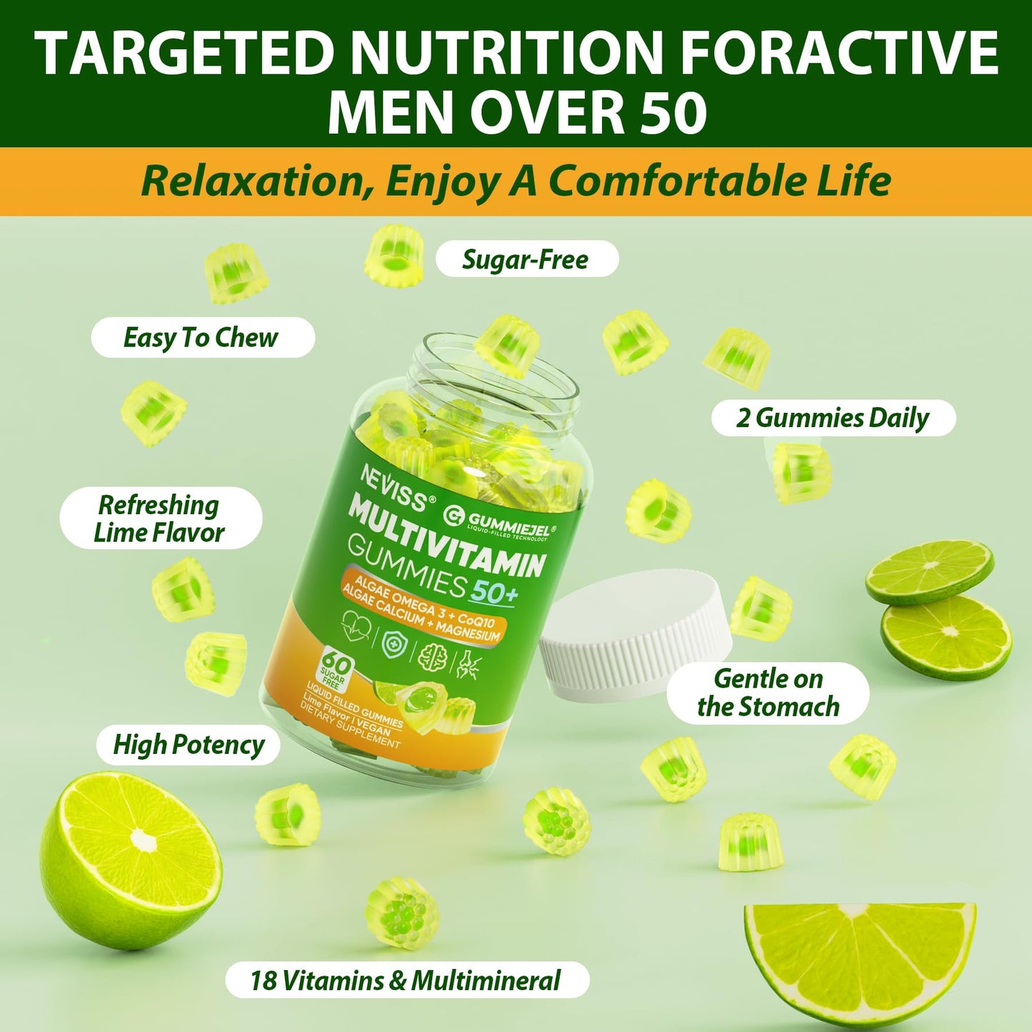 Relajación total con gominolas multivitamínicas para hombres de más de 50.