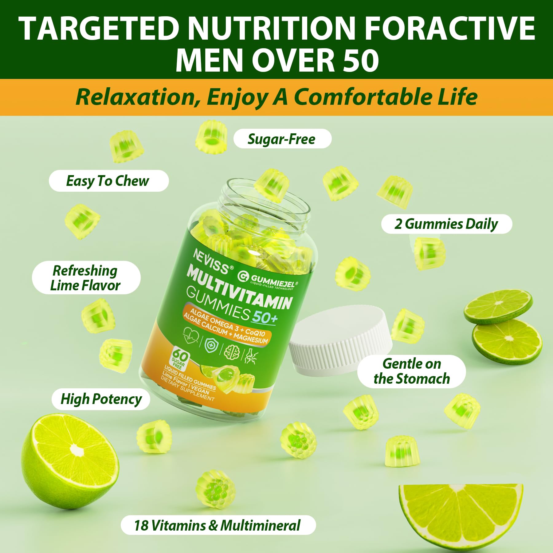 Relajación total con gominolas multivitamínicas para hombres de más de 50.