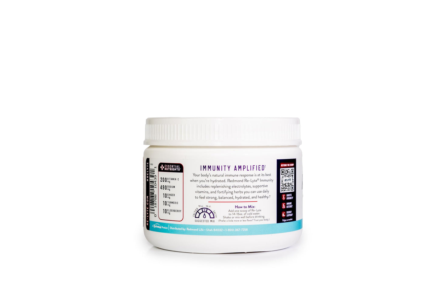 Ingredientes clave de Re-Lyte Immunity en presentación mora