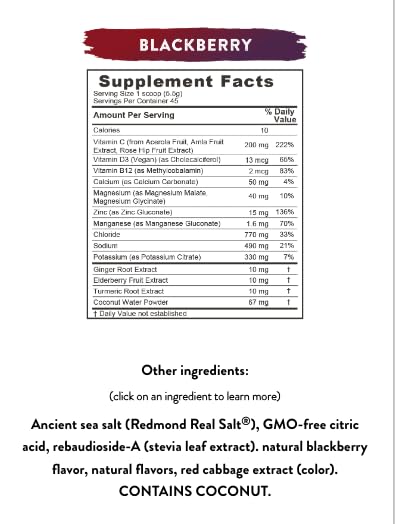 Tabla nutricional de Re-Lyte Immunity en mora