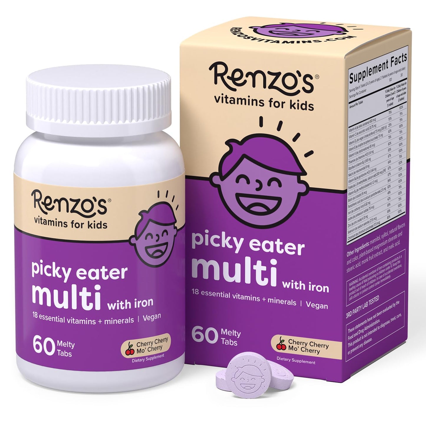 Renzo's multivitamínico niños, 60 tabletas, sabor cereza
