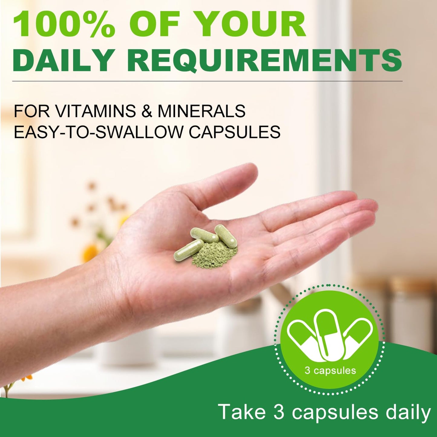 Requerimientos diarios con multivitaminas de fácil ingestión.