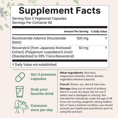 Resveratrol y NAD+ para apoyar la renovación celular