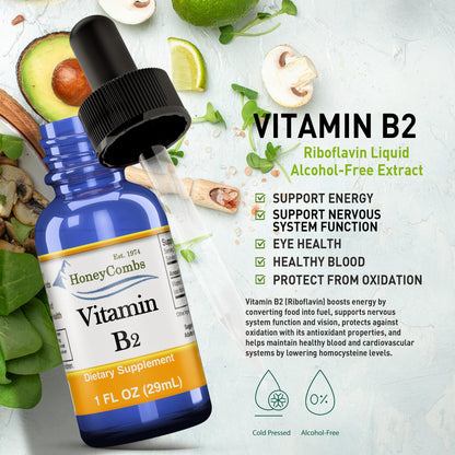 Frasco de riboflavina líquida sin alcohol con beneficios.