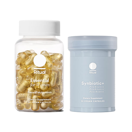 Dúo suplementos Ritual multivitaminas prenatales y Synbiotic+ para embarazo