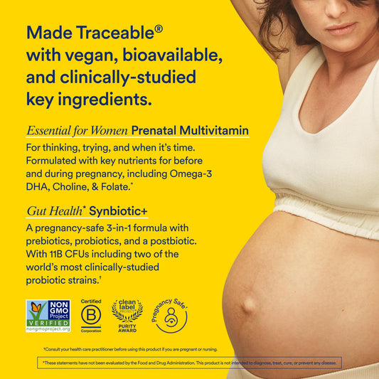 Frasco multivitaminas prenatales Essential para mujeres Ritual con ingredientes claros