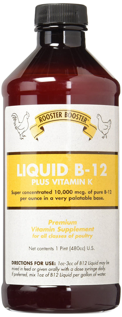 Rooster Booster B-12 suplemento líquido para aves frasco