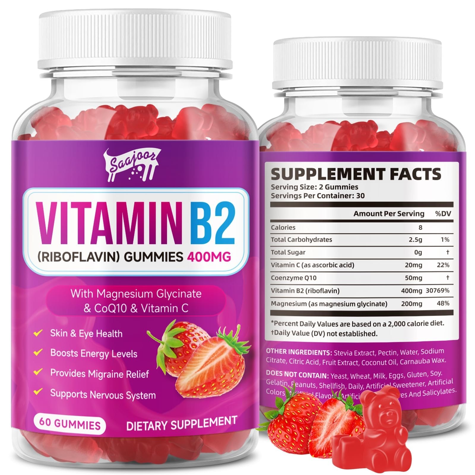 Saajoor gomitas vitamina b2 riboflavina 400mg sabor fresa