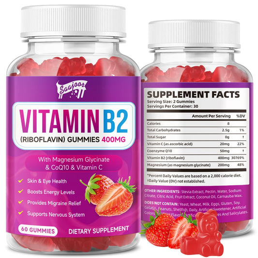 Saajoor gomitas vitamina b2 riboflavina 400mg sabor fresa
