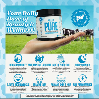 Saba Pure colostro y biotina antioxidantes y soporte integral
