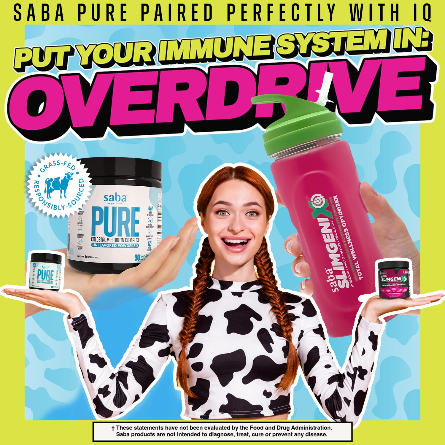 Saba Pure colostro y biotina polvo sin sabor 30 porciones