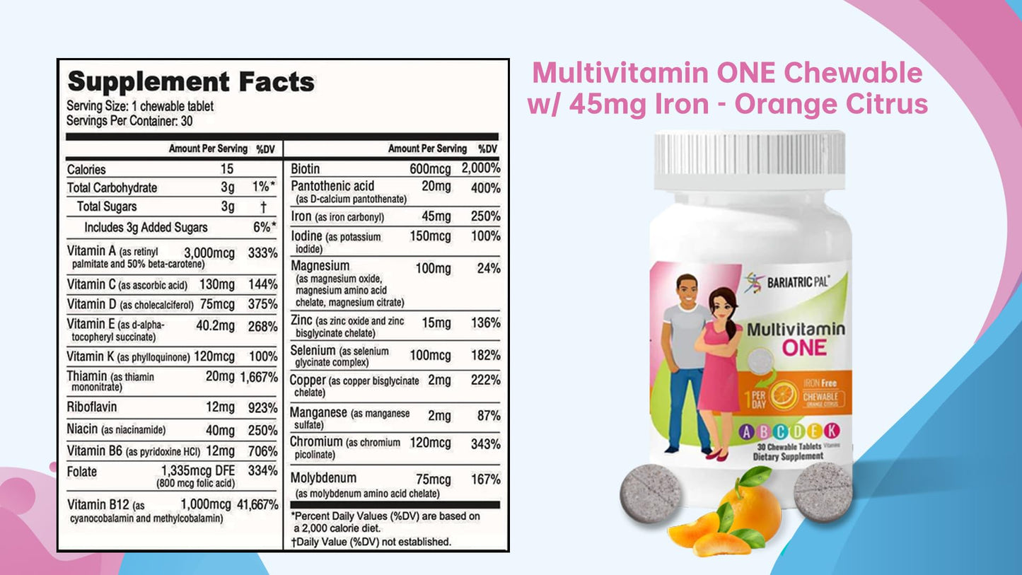 Multivitaminas BariatricPal sabor cítrico, tabla nutricional