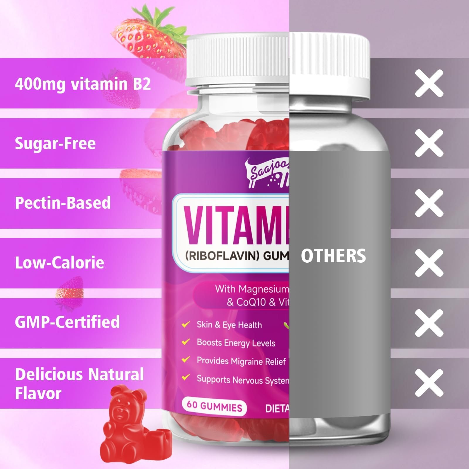 Sabor fresa gomitas vitamina b2 Saajoor para toda la familia