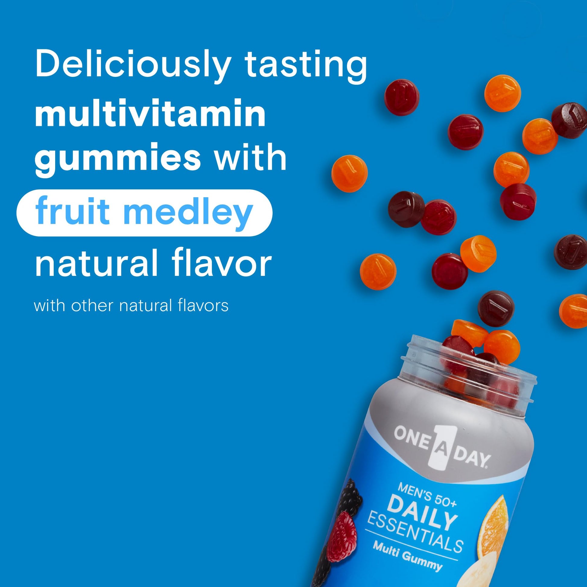 Sabor a frutas naturales en gomitas multivitamínicas.