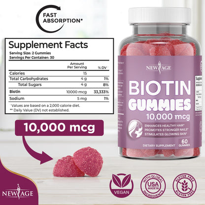 Sabor natural gomitas biotina NEW AGE para piel y uñas