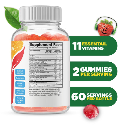 Sabores a fruta en gomitas multivitamínicas infantiles