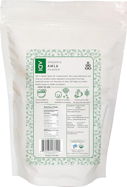 Saco grande de polvo de Amla ADI con etiqueta
