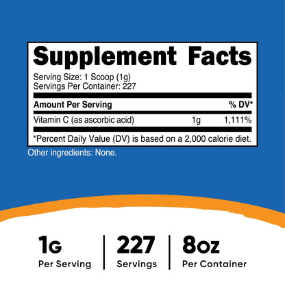 Saco polvo Nutricost vitamina C puro sin aditivos