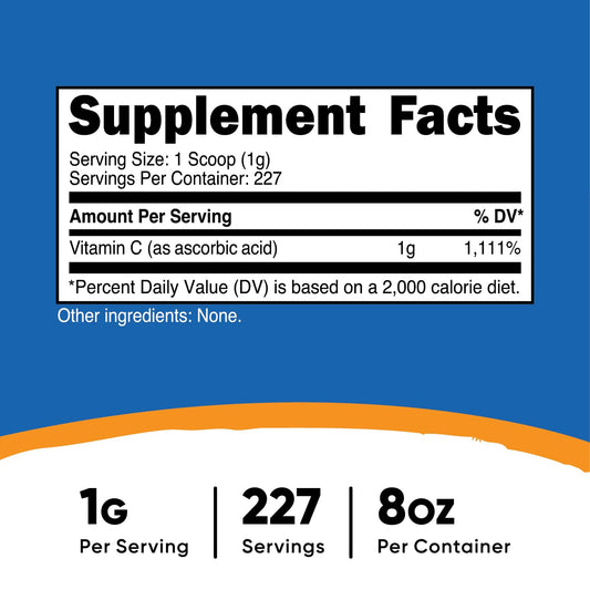 Saco polvo Nutricost vitamina C puro sin aditivos