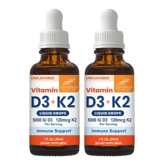 Sandhu gotas líquidas Vitaminas D3 K2 frascos y etiqueta