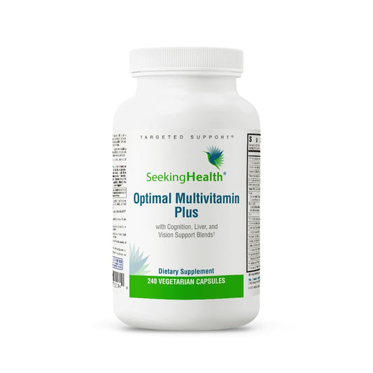 Envase de Seeking Health Optimal Multivitamin Plus con 240 cápsulas.