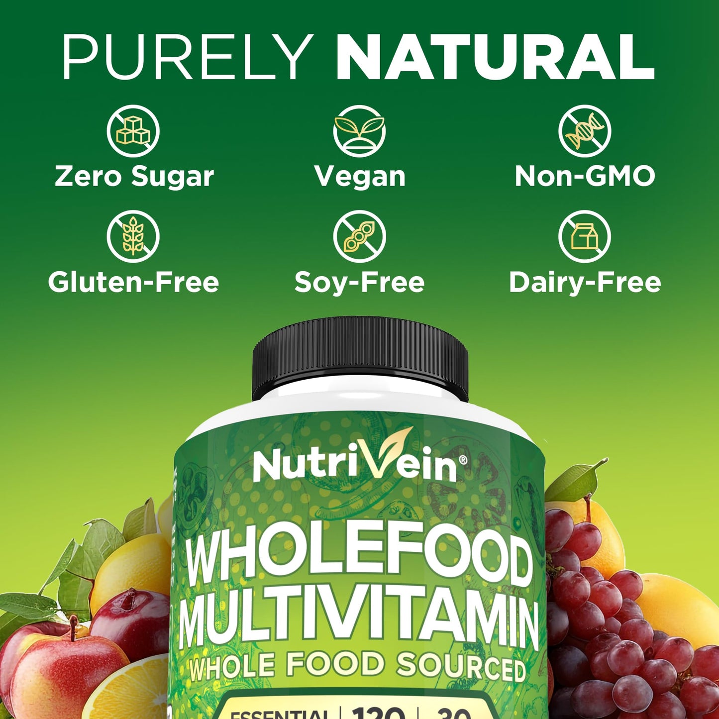 Seguro y natural Nutrivein multivitamínico libre de GMO y aditivos