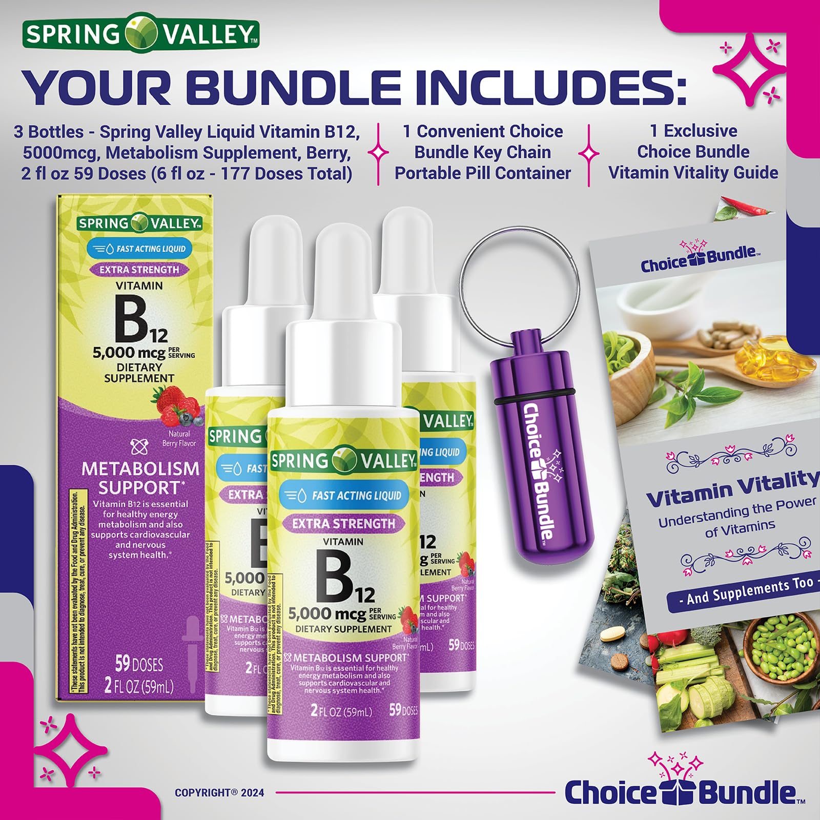 Set de 3 frascos vitamina b12 líquida 5000 mcg