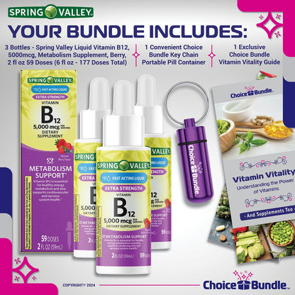 Set de 3 frascos vitamina b12 líquida 5000 mcg
