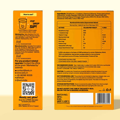 Setu Skin Renew 30 tabletas efervescentes sabor naranja saludable